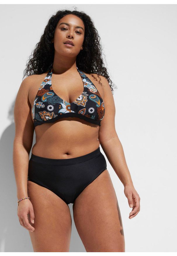 bonprix - Lekko modelujące sylwetkę figi bikini z wysokim stanem. Stan: podwyższony. Kolor: czarny. Materiał: materiał