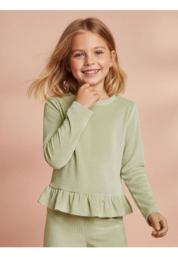 Sinsay - Prążkowana bluza crewneck - zielony. Kolor: zielony. Materiał: prążkowany