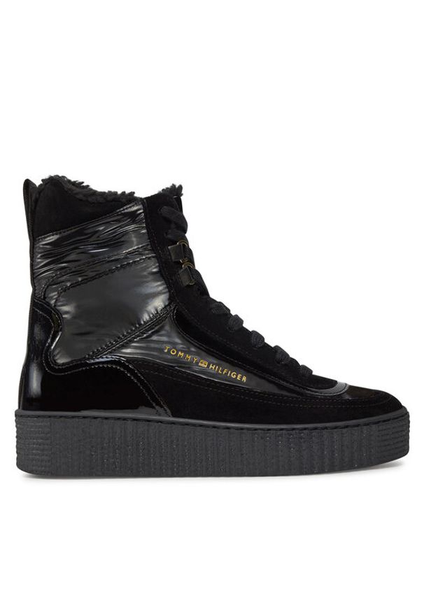 TOMMY HILFIGER - Tommy Hilfiger Botki Patent Laceup City Snow Boot FW0FW07841 Czarny. Kolor: czarny. Materiał: zamsz, skóra