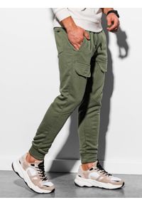 Ombre Clothing - Spodnie męskie dresowe joggery P904 - khaki - L. Kolor: brązowy. Materiał: dresówka #3