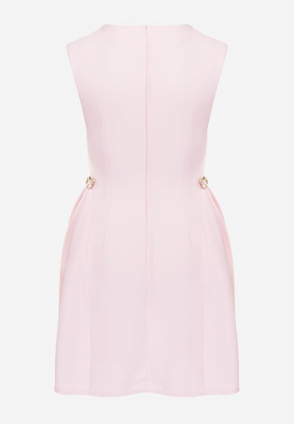 Renee - Różowa Rozkloszowana Sukienka Bez Rękawów z Odpinanymi Aplikacjami w Pasie Maridina. Okazja: na imprezę. Kolor: różowy. Długość rękawa: bez rękawów. Wzór: aplikacja. Styl: elegancki