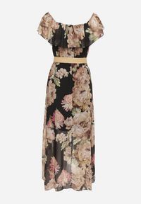 Born2be - Czarna Sukienka Typu Hiszpanka w Kwiaty z Paskiem Sademire. Okazja: na co dzień. Typ kołnierza: dekolt hiszpanka. Kolor: czarny. Wzór: kwiaty. Styl: casual #7