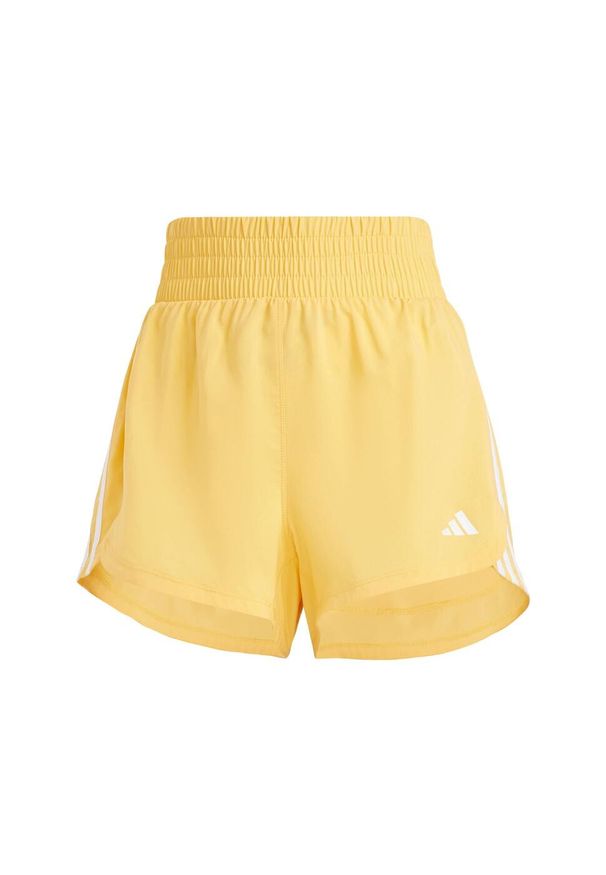 Adidas - Szorty Pacer Training 3-Stripes Woven High-Rise. Kolor: żółty, biały, wielokolorowy. Materiał: materiał