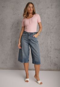 Renee - Ciemnoróżowy Bawełniany T-shirt Prążkowany z Guzikami Florvivi. Okazja: na co dzień. Kolor: różowy. Materiał: prążkowany, bawełna. Styl: casual, sportowy #7