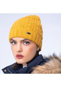 Wittchen - Damska czapka z warkoczowym splotem żółta. Kolor: żółty. Materiał: akryl. Wzór: ze splotem. Sezon: jesień, zima. Styl: klasyczny, elegancki #2