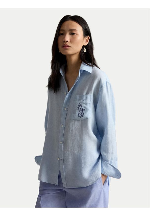 Polo Ralph Lauren Koszula 211A12786002 Niebieski jasny Oversize. Typ kołnierza: polo. Kolor: niebieski. Materiał: len