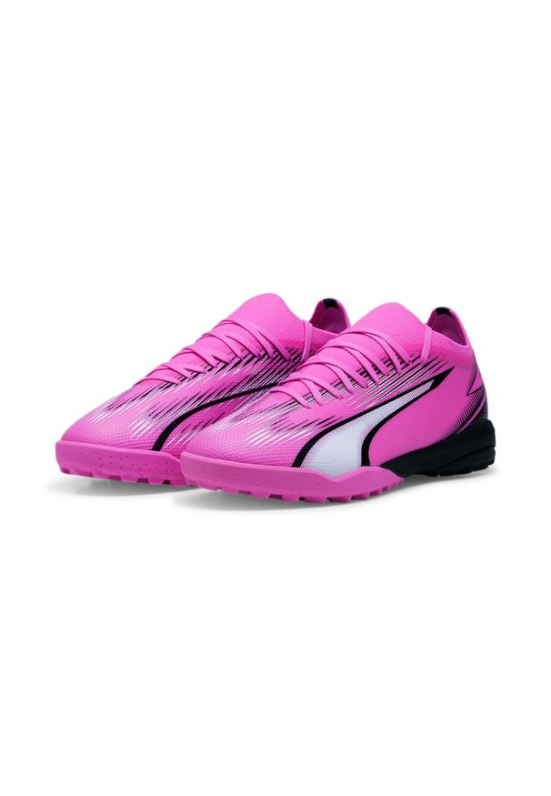 Buty piłkarskie męskie Puma Ultra Match Tt. Zapięcie: sznurówki. Kolor: biały, czarny, różowy, wielokolorowy. Materiał: syntetyk, tkanina, materiał. Szerokość cholewki: normalna. Sport: piłka nożna