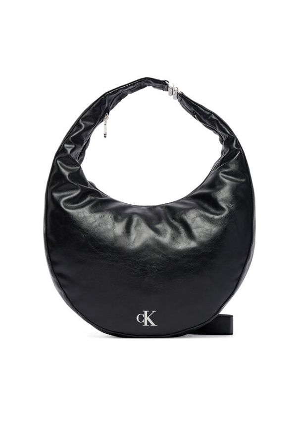 Calvin Klein Torebka Buckle Convertible Hobo Bag LV04F3446G Czarny. Kolor: czarny. Materiał: skórzane