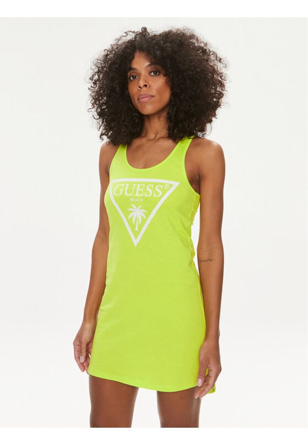 Guess Sukienka letnia E3GP03 JA914 Zielony Regular Fit. Okazja: na plażę. Kolor: zielony. Materiał: bawełna. Sezon: lato