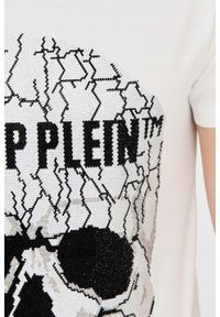 Philipp Plein - PHILIPP PLEIN Męski t-shirt biały z popękaną czaszką, Rozmiar XXL. Kolor: biały