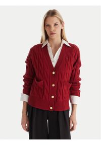 TOMMY HILFIGER - Tommy Hilfiger Kardigan WW0WW43089 Czerwony Regular Fit. Kolor: czerwony. Materiał: wełna #1
