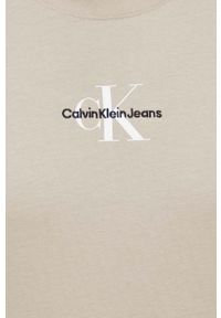 Calvin Klein Jeans t-shirt bawełniany kolor beżowy z nadrukiem. Kolor: beżowy. Materiał: bawełna. Wzór: nadruk. Styl: klasyczny #4