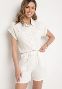 Born2be - Białe Szorty Bermudy z Lnu i Wiskozy z Wysokim Stanem Dorotiana. Okazja: na co dzień, na spacer. Stan: podwyższony. Kolor: biały. Materiał: len, wiskoza. Styl: klasyczny, casual #5