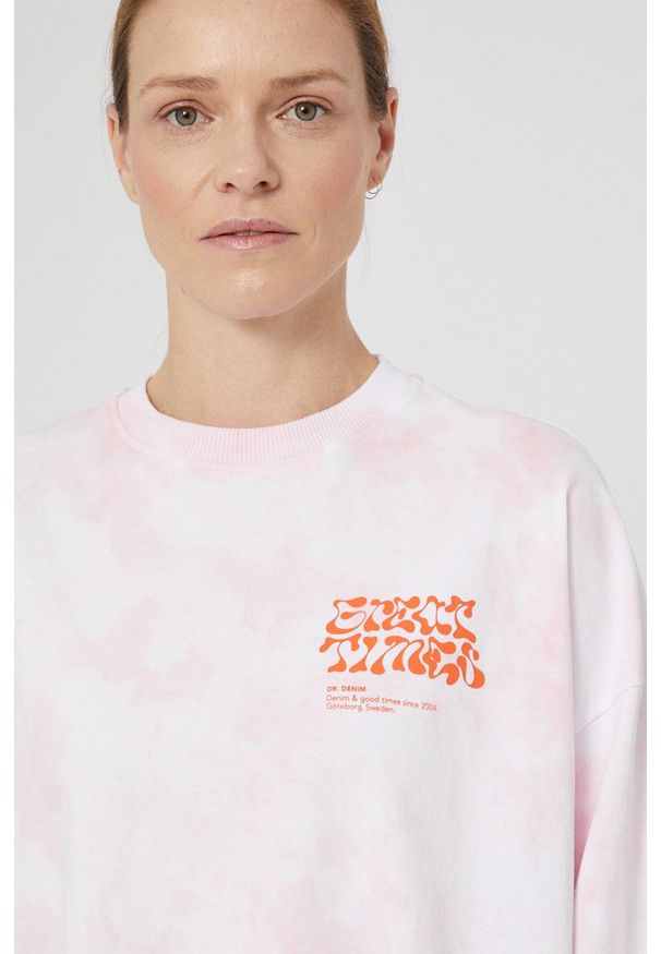 Dr. Denim Longsleeve bawełniany damska kolor różowy. Kolor: różowy. Materiał: denim, bawełna. Długość rękawa: długi rękaw. Wzór: nadruk