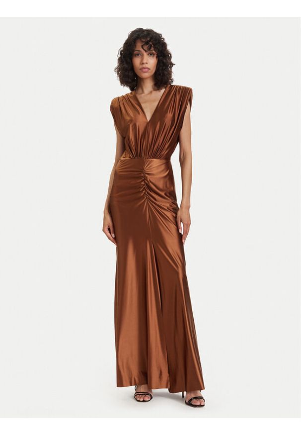 ACCESS FASHION Sukienka wieczorowa 63-3333-124 Brązowy Regular Fit. Kolor: brązowy. Materiał: syntetyk. Styl: wizytowy