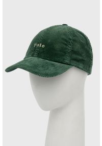 Polo Ralph Lauren czapka z daszkiem sztruksowa kolor zielony gładka. Kolor: zielony. Materiał: sztruks. Wzór: gładki #1