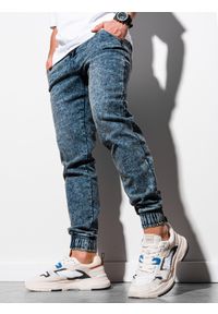 Ombre Clothing - Spodnie męskie jeansowe joggery P933 - ciemnoniebieskie - XL. Okazja: na co dzień. Kolor: niebieski. Materiał: jeans. Wzór: gładki. Styl: casual #1