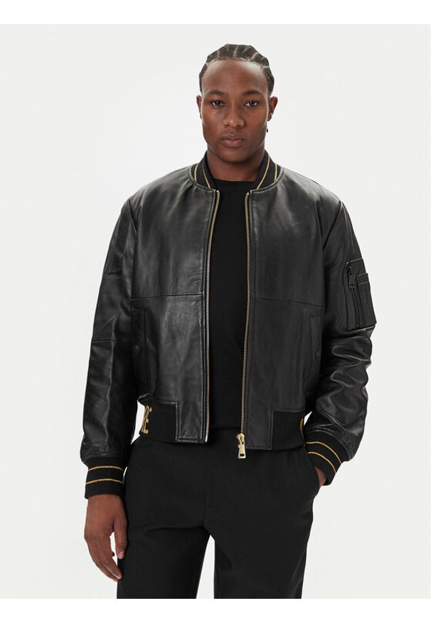 Versace Jeans Couture Kurtka skórzana 79GAVP06 CPPS3 Czarny Regular Fit. Kolor: czarny. Materiał: skóra