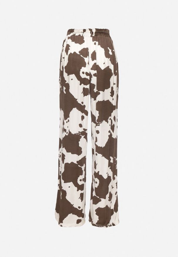 Born2be - Brązowe Wiskozowe Spodnie o Szerokim Kroju z Wysokim Stanem w Krowie Łaty Nelamara. Okazja: na co dzień. Stan: podwyższony. Kolor: brązowy. Materiał: wiskoza. Styl: casual, elegancki