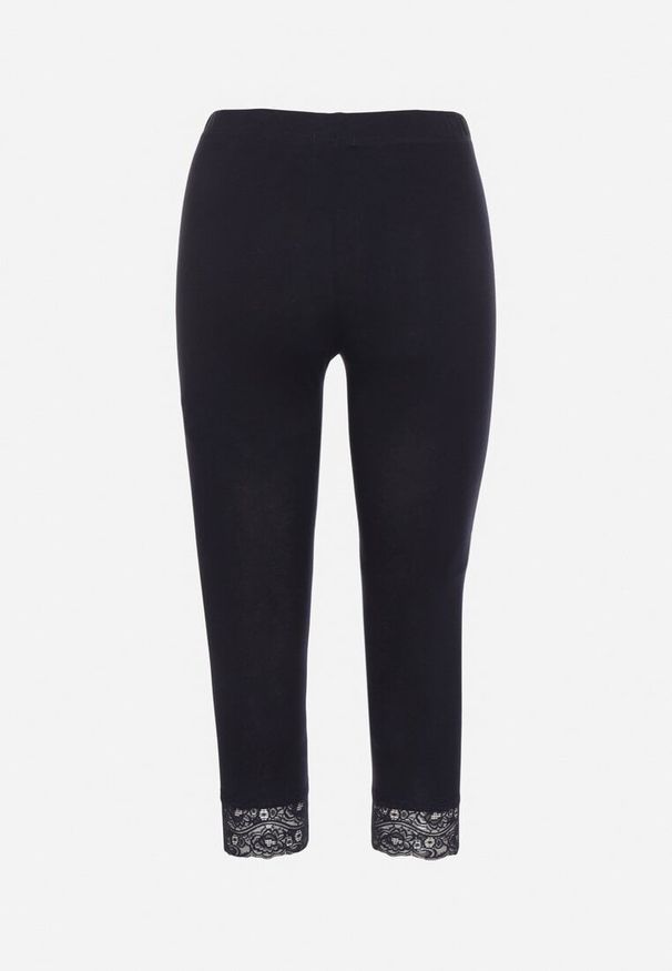 Born2be - Granatowe Legginsy Bawełniane z Elastyczną Gumką i Koronką na Nogawkach Efrine. Okazja: na co dzień, na spacer. Kolor: niebieski. Materiał: bawełna, koronka. Wzór: koronka. Styl: elegancki, casual