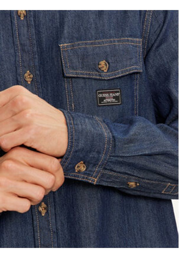 Guess Jeans Koszula jeansowa M4BH56 D5EI4 Granatowy Regular Fit. Kolor: niebieski. Materiał: bawełna