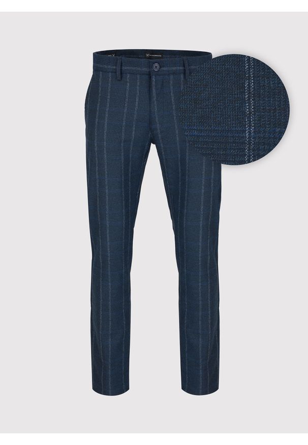 Pako Lorente - PAKO LORENTE – Granatowe spodnie męskie w kratę. Okazja: do pracy, na co dzień. Kolor: niebieski. Materiał: wiskoza, poliester, wełna, włókno, elastan, tkanina. Długość: długie. Sezon: zima, jesień. Styl: klasyczny, casual, elegancki