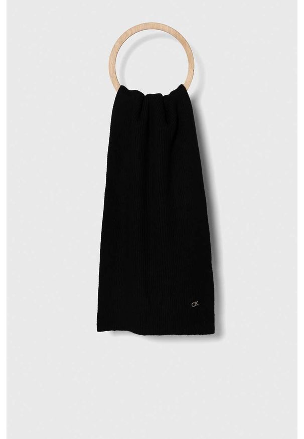 Calvin Klein szalik z domieszką wełny kolor czarny gładki. Kolor: czarny. Materiał: wełna. Wzór: gładki