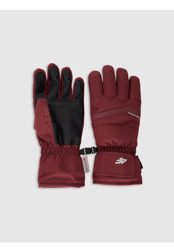 4f - 4F Rękawiczki narciarskie Thinsulate damskie - czerwone S. Kolor: czerwony. Materiał: materiał. Technologia: Thinsulate. Wzór: paski. Sezon: zima. Sport: narciarstwo