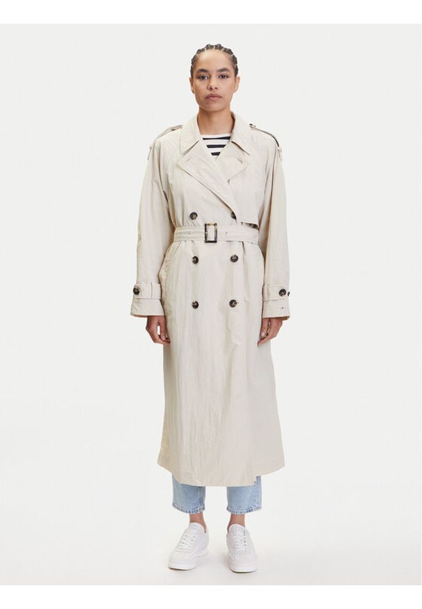 TOMMY HILFIGER - Tommy Hilfiger Trencz WW0WW45632 Beżowy Oversize. Kolor: beżowy. Materiał: syntetyk