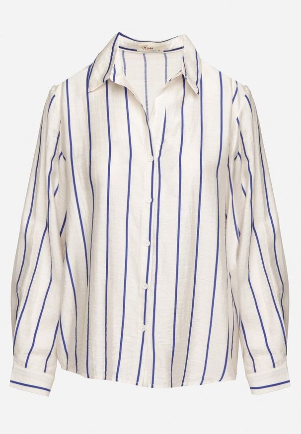 Born2be - Biała Koszula z Wiskozy i Bawełny w Cienkie Paseczki Mizzea. Okazja: na co dzień, na spacer. Typ kołnierza: kołnierzyk klasyczny. Kolor: biały. Materiał: wiskoza, bawełna. Długość rękawa: długi rękaw. Długość: długie. Styl: casual, klasyczny, elegancki