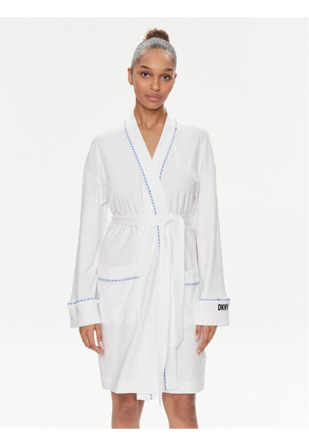 DKNY Szlafrok YI10008 Biały. Kolor: biały. Materiał: bawełna, wiskoza