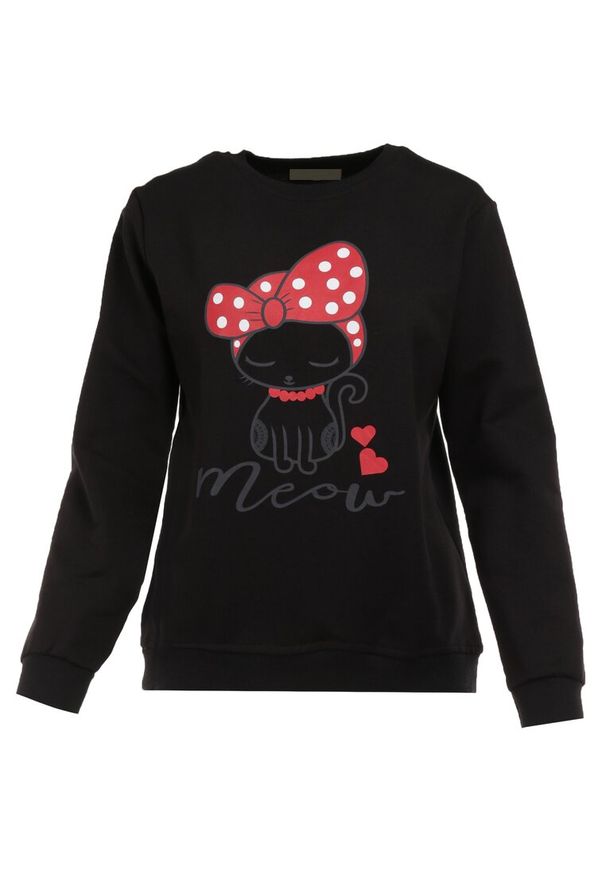 Born2be - Czarna Bluza Peranassa. Kolor: czarny. Materiał: jeans, bawełna. Wzór: napisy, nadruk