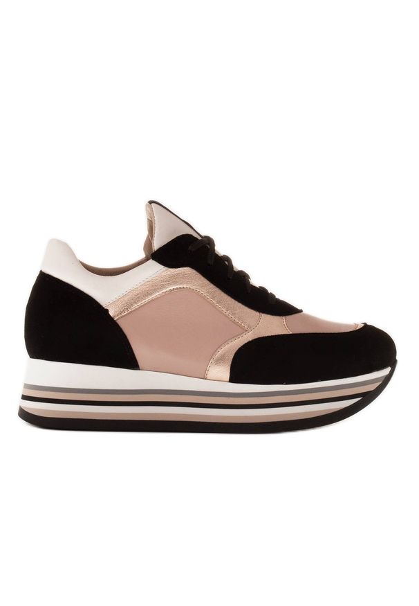 Marco Shoes Lekkie sneakersy na grubej podeszwie z naturalnej skóry czarne różowe. Kolor: różowy, czarny, wielokolorowy. Materiał: skóra