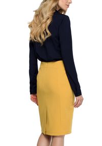 Stylove - Elegancka spódnica ołówkowa midi z przeszyciami modelująca żółta. Okazja: do pracy, na spotkanie biznesowe. Kolor: żółty. Materiał: materiał, elastan, tkanina. Styl: elegancki