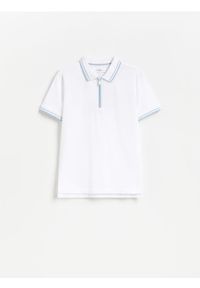 Reserved - T-shirt polo - biały. Typ kołnierza: polo. Kolor: biały. Materiał: bawełna, dzianina #1