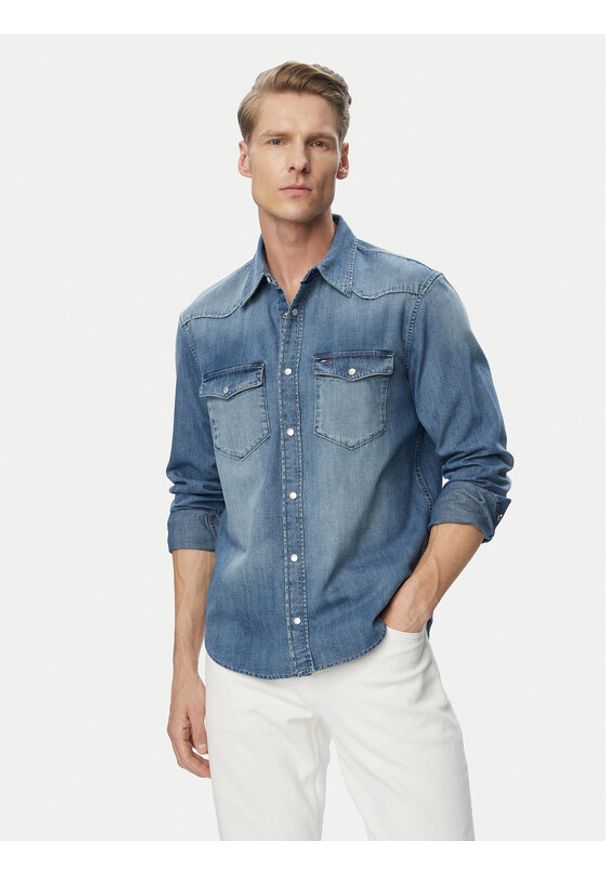 Tommy Jeans Koszula jeansowa Western DM0DM23661 Niebieski Regular Fit. Kolor: niebieski. Materiał: bawełna
