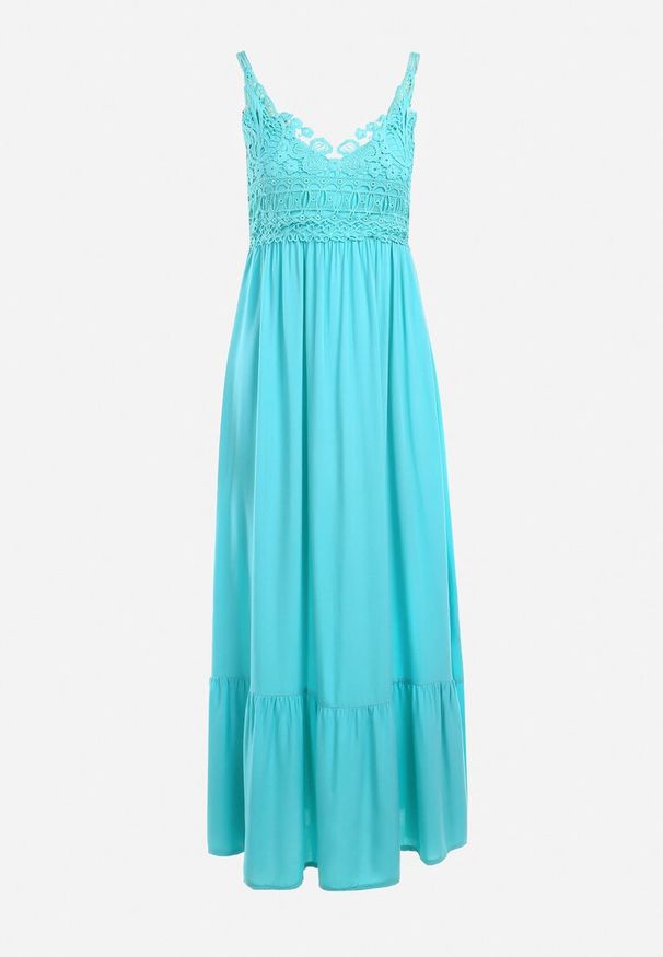 Born2be - Miętowa Sukienka Stheuse. Okazja: na randkę. Kolor: miętowy. Materiał: tkanina, koronka. Długość rękawa: na ramiączkach. Wzór: gładki, aplikacja, koronka. Typ sukienki: trapezowe. Styl: elegancki. Długość: maxi