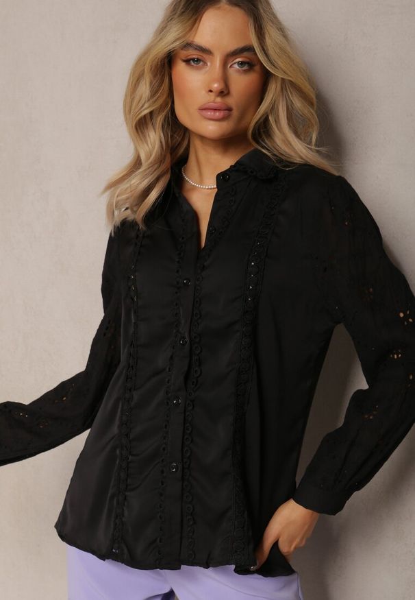 Renee - Czarna Koszula w Stylu Boho z Ozdobnym Haftem Anvia. Kolor: czarny. Wzór: haft. Styl: boho