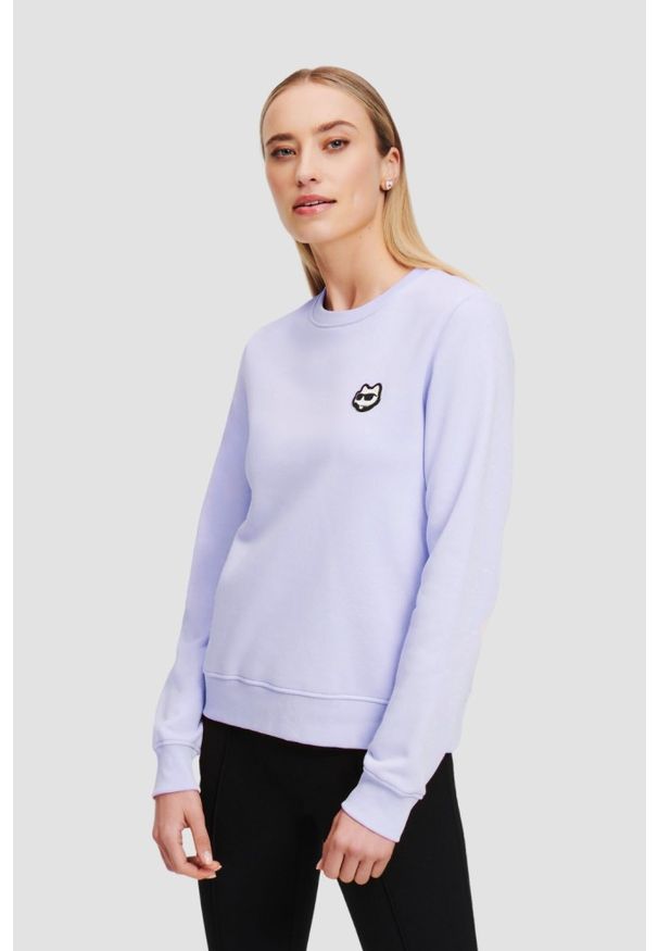 Karl Lagerfeld - KARL LAGERFELD Lawendowa damska bluza Ikonik 2.0, Rozmiar S. Kolor: fioletowy. Materiał: bawełna, materiał. Styl: elegancki