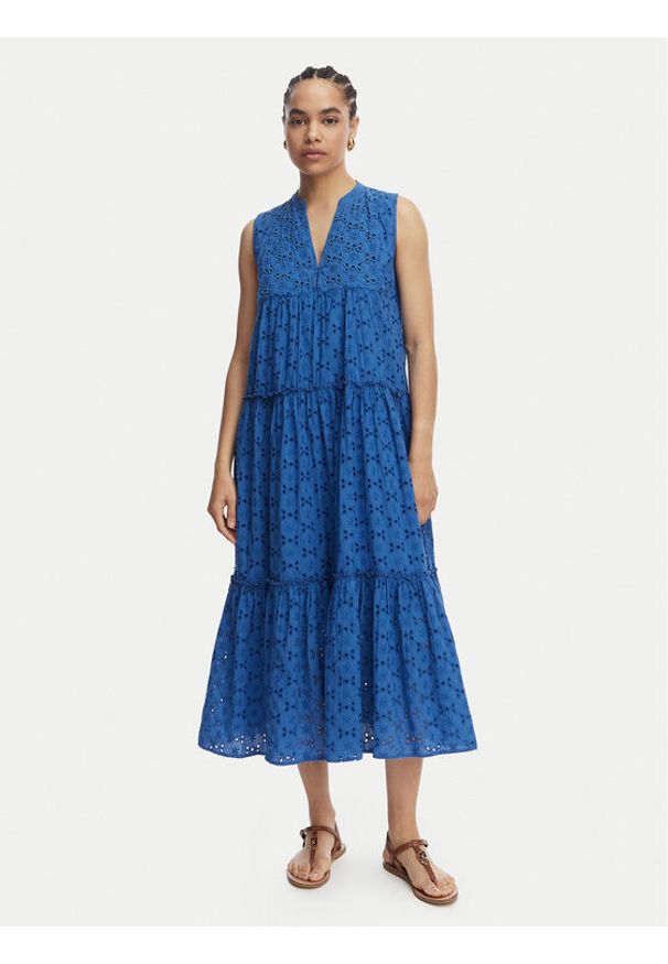 LOLA CASADEMUNT Sukienka letnia LS2616017 Niebieski Regular Fit. Kolor: niebieski. Materiał: bawełna. Sezon: lato