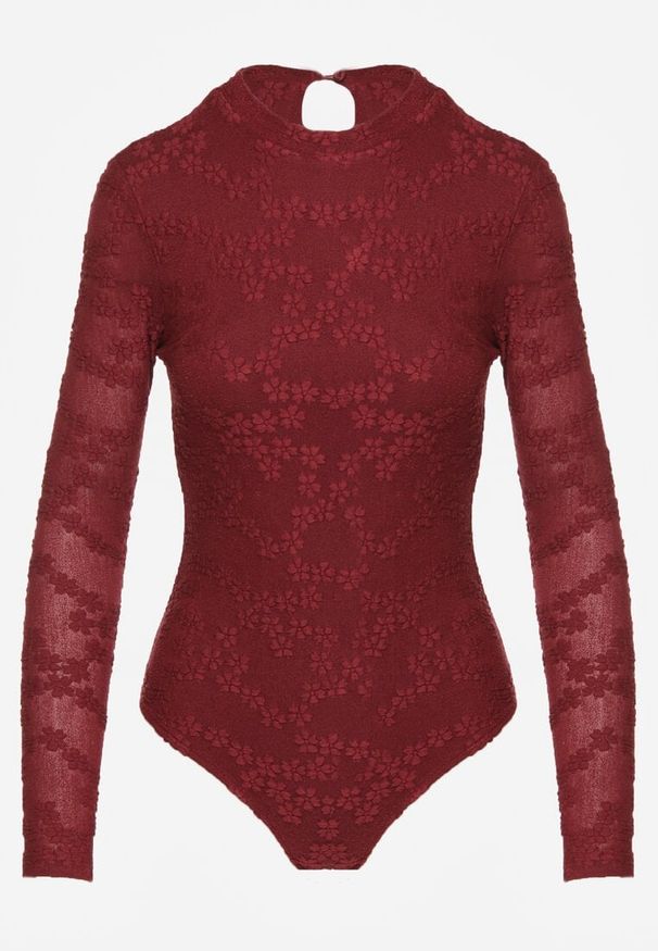 Renee - Bordowe Body Longsleeve z Koronki z Bawełną Zenisesa. Okazja: na imprezę, na co dzień. Typ kołnierza: kołnierzyk stójkowy. Kolor: czerwony. Materiał: bawełna, koronka. Długość rękawa: długi rękaw. Długość: długie. Wzór: koronka. Styl: casual, elegancki