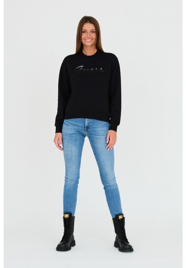 Guess - GUESS Czarna damska bluza z cyrkoniami, Rozmiar XS. Kolor: czarny