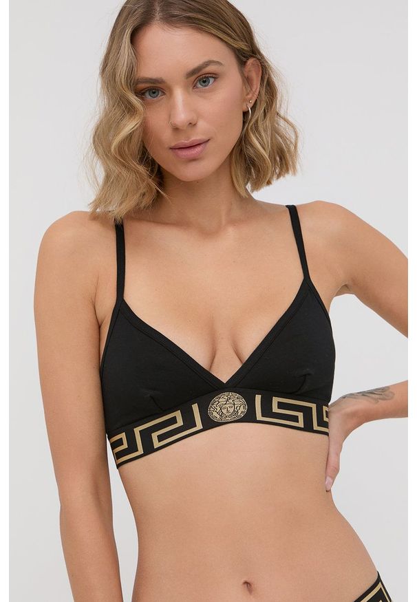 VERSACE - Versace Biustonosz kolor czarny gładki. Kolor: czarny. Materiał: dzianina. Wzór: gładki