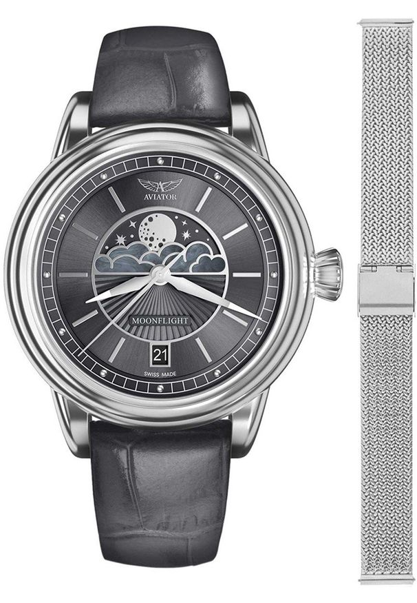 AVIATOR - Zegarek damski Aviator V.1.33.0.254.4-SET srebrny. Kolor: srebrny