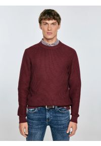 Big-Star - Sweter męski bawełniany bordowy Carlo 604. Okazja: na co dzień. Kolor: czerwony. Materiał: bawełna. Wzór: ze splotem. Styl: elegancki, klasyczny, casual
