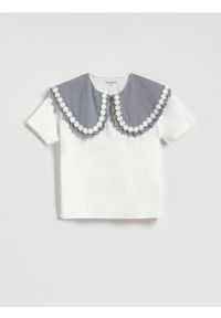 Reserved - Bluzka z szerokim kołnierzem - wielobarwny. Materiał: bawełna #1