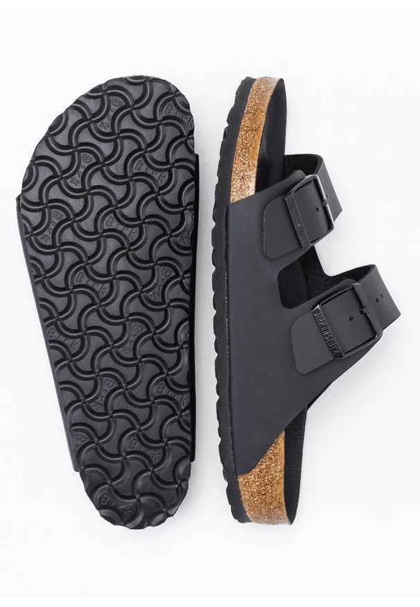 Klapki unisex czarne Birkenstock Arizona BF. Okazja: na co dzień. Kolor: czarny. Materiał: materiał. Wzór: paski. Styl: klasyczny, casual, elegancki