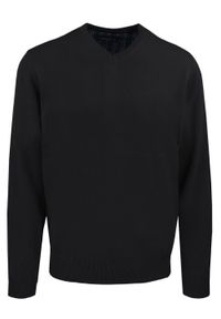 Męski, Bawełniany Sweter w Serek (V-neck) - Adriano Guinari - Czarny. Okazja: na co dzień, na spotkanie biznesowe, do pracy. Typ kołnierza: dekolt w serek. Kolor: czarny. Materiał: bawełna. Styl: biznesowy, casual, elegancki, klasyczny #1