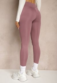 Renee - Fioletowe Legginsy High Waist z Gumką w Pasie Cloen. Okazja: na co dzień, na spacer. Stan: podwyższony. Kolor: fioletowy. Styl: klasyczny, casual #4