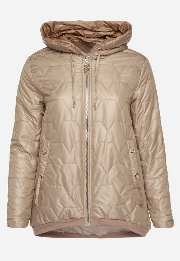 Born2be - Ciemnobeżowa Kurtka Pikowana o Pudełkowym Kroju z Kapturem Nusolea. Okazja: na co dzień. Typ kołnierza: kaptur. Kolekcja: plus size. Kolor: beżowy. Materiał: jeans. Styl: casual, elegancki